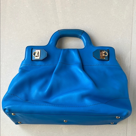 Salvatore Ferragamo Handbags - Salvatore Ferragamo Gancini Blue Leather 2 Way Handbag Like New Condition